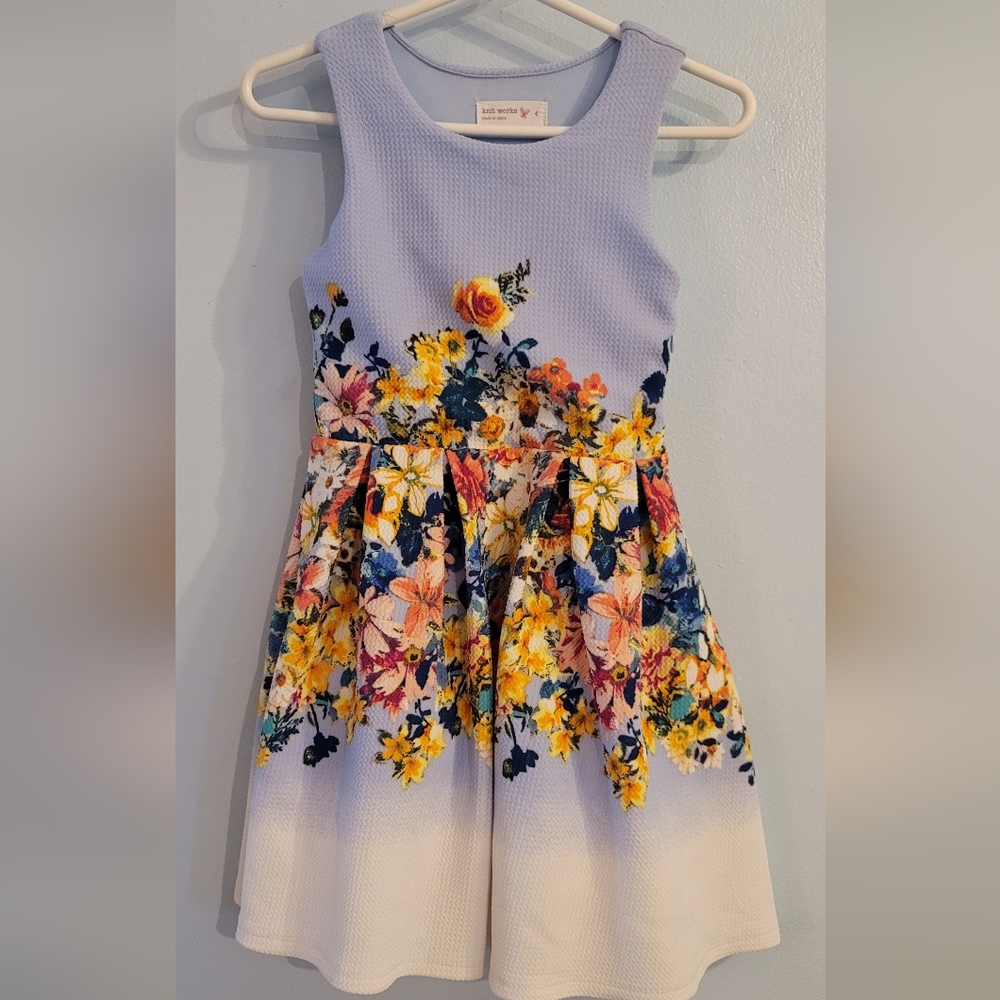 Knit works Floral Dress Size 4 blue white red yellow pink bouquet of Flower